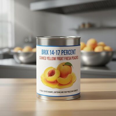 Brix 14-17% di pesche fresche di frutta gialla in scatola adatte per ristoranti, mense e aziende di trasformazione alimentare