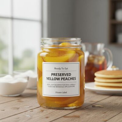 Pronti da mangiare pesche gialle conservate etichetta privata ideale per l'integrazione in vari alimenti e bevande applicazioni