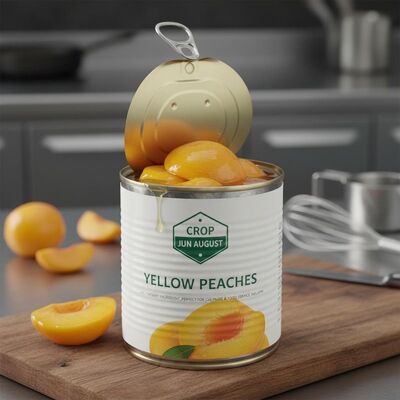 Frutta in scatola Pesca gialla in scatola Ingrediente dessert succoso Raccolto GIUGNO AGOSTO Perfetto per l'industria culinaria e dei servizi di ristorazione