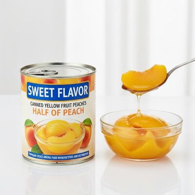 Sapore dolce Fruta in scatola di frutta gialla Pesche metà di pesche scelta popolare tra i produttori e distributori di alimenti